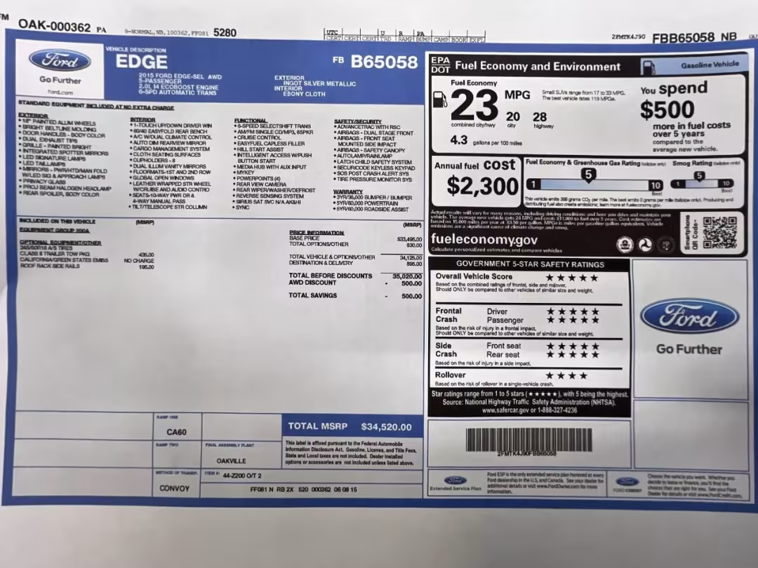 2015 Ford Edge - 2FMTK4J90FBB65058 - Image #1